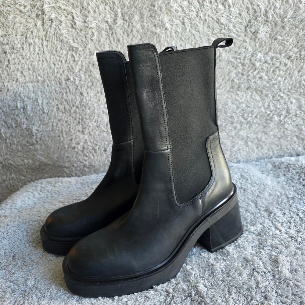 Steve Madden Black Leather Heeled High Ankle Boots‎ Pull On Women's 10.5 EU 41